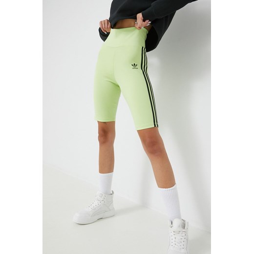 adidas Originals szorty Trefoil Moments damskie kolor zielony z aplikacją high waist HE0407-PULLIM ze sklepu PRM w kategorii Szorty - zdjęcie 161404230