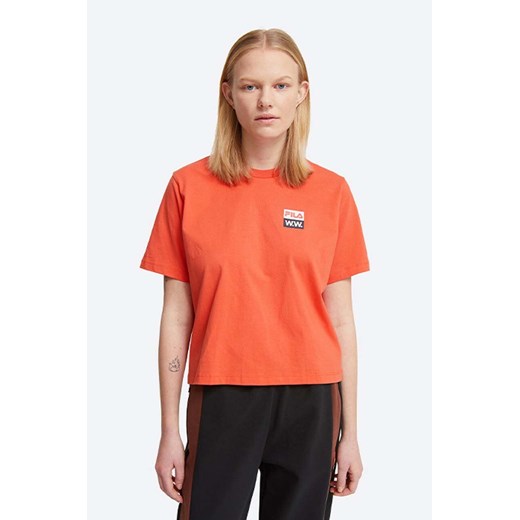 Wood Wood t-shirt bawełniany Steffi T-Shirt x Fila kolor pomarańczowy 688376.B026-ORANGE ze sklepu PRM w kategorii Bluzki damskie - zdjęcie 161405000