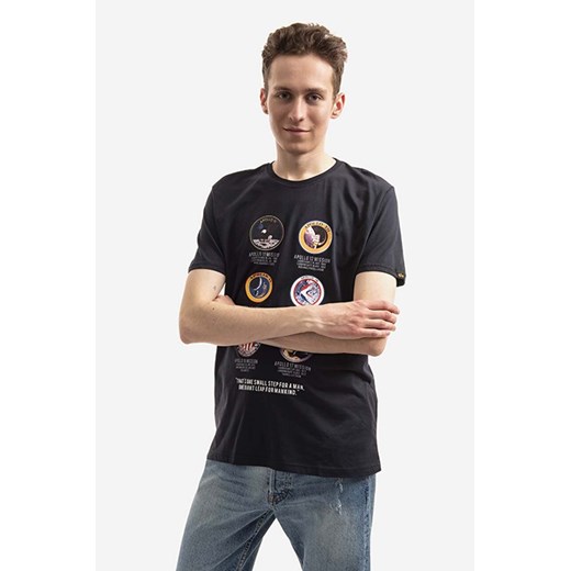 Alpha Industries t-shirt bawełniany Apollo Mission kolor czarny z nadrukiem 106521.07-CZARNY ze sklepu PRM w kategorii T-shirty męskie - zdjęcie 161405011