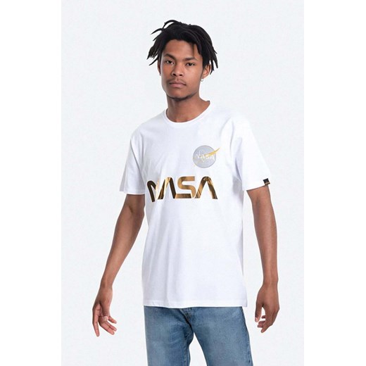 Alpha Industries t-shirt bawełniany męski kolor biały z nadrukiem 178501.438-BIALY ze sklepu PRM w kategorii T-shirty męskie - zdjęcie 161406370
