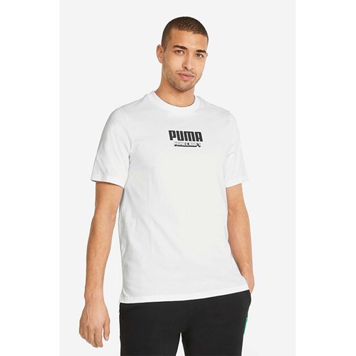 Puma t-shirt bawełniany x Minecraft męski kolor biały z nadrukiem 534374.02-BIAlY ze sklepu PRM w kategorii T-shirty męskie - zdjęcie 161408294
