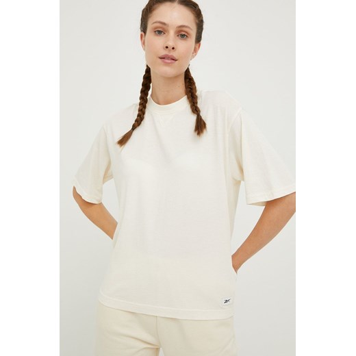 Reebok Classic t-shirt bawełniany kolor beżowy HH9704-NONDYE ze sklepu PRM w kategorii Bluzki damskie - zdjęcie 161408873