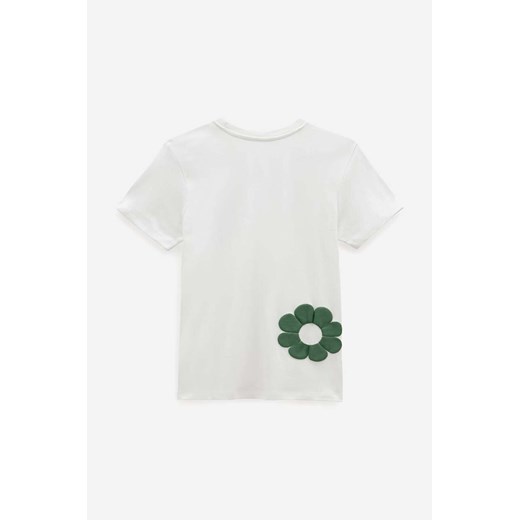 Vans bluzka damska z okrągłym dekoltem biała z krótkim rękawem w nadruki młodzieżowa 