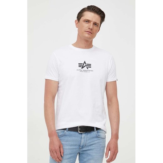 Alpha Industries t-shirt bawełniany kolor biały z nadrukiem 118533.09-White ze sklepu PRM w kategorii T-shirty męskie - zdjęcie 161410904