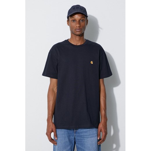 Carhartt WIP t-shirt bawełniany Chase kolor granatowy gładki I026391-PHOENIX/GO ze sklepu PRM w kategorii T-shirty męskie - zdjęcie 161410963