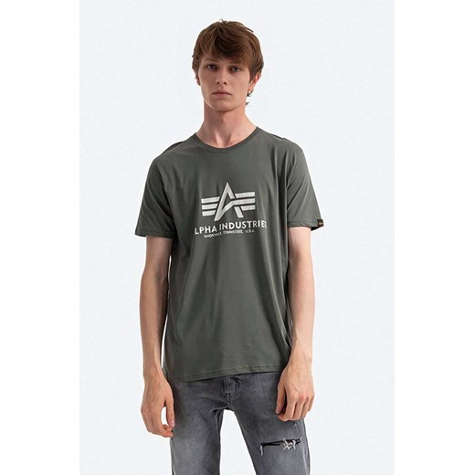 Alpha Industries t-shirt bawełniany Basic T-Shirt kolor zielony z nadrukiem 100501.432 ze sklepu PRM w kategorii T-shirty męskie - zdjęcie 161410983