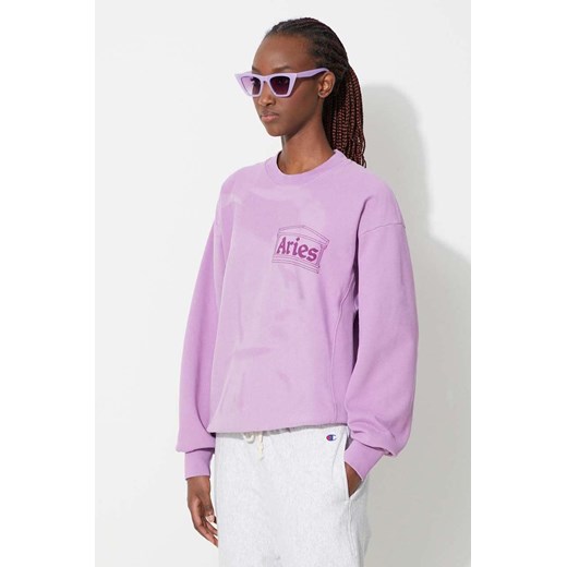 Aries bluza bawełniana damska kolor fioletowy z nadrukiem ze sklepu PRM w kategorii Bluzy damskie - zdjęcie 161411413
