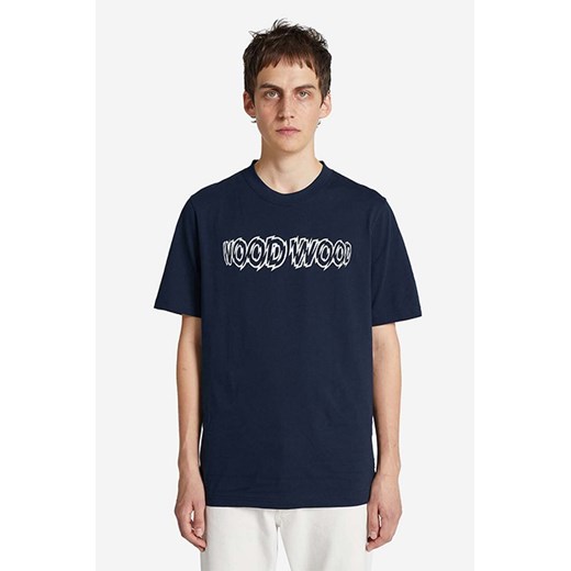 Wood Wood t-shirt bawełniany Bobby Shatter Logo T-shirt kolor granatowy z nadrukiem 12225707.2489-NAVY ze sklepu PRM w kategorii T-shirty męskie - zdjęcie 161415490