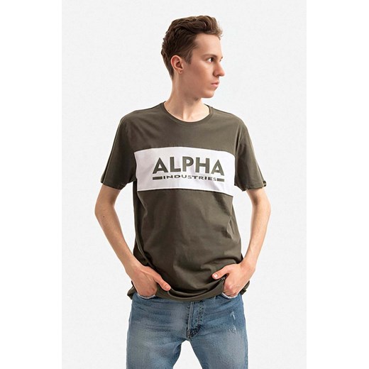 Alpha Industries t-shirt bawełniany kolor zielony z nadrukiem 186505.526-ZIELONY Alpha Industries L PRM