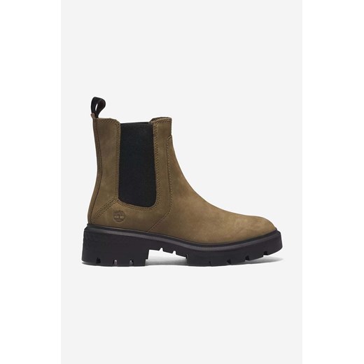 Timberland sztyblety zamszowe Cortina Valley Chelsea A5NF3 damskie kolor brązowy na płaskim obcasie ze sklepu PRM w kategorii Workery damskie - zdjęcie 161415930