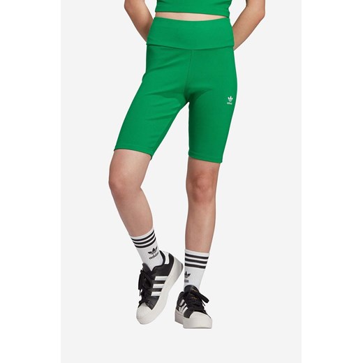 adidas Originals szorty damskie kolor zielony gładkie high waist IL9620-ZIELONY ze sklepu PRM w kategorii Szorty - zdjęcie 161416731