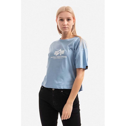 Alpha Industries t-shirt bawełniany Basic T COS Wmn kolor niebieski 116050.513-NIEBIESKI ze sklepu PRM w kategorii Bluzki damskie - zdjęcie 161417201