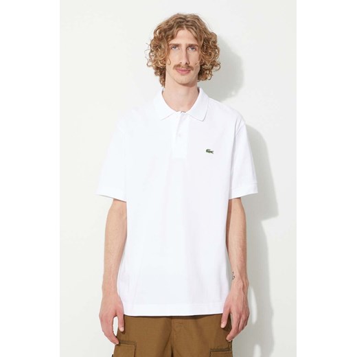 Lacoste polo bawełniane kolor biały gładki ze sklepu PRM w kategorii T-shirty męskie - zdjęcie 161417252