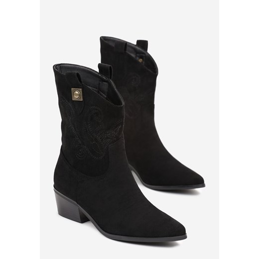 Born2be botki czarne z zamkiem na obcasie 