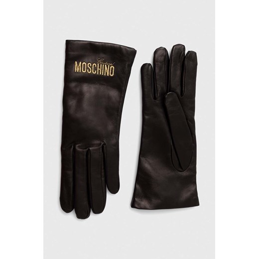 Moschino rękawiczki skórzane damskie kolor czarny ze sklepu ANSWEAR.com w kategorii Rękawiczki damskie - zdjęcie 161426902