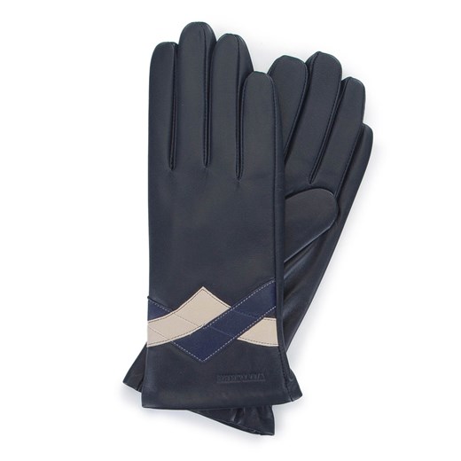 Damskie rękawiczki skórzane kontrastowe czarno-granatowe ze sklepu WITTCHEN w kategorii Rękawiczki damskie - zdjęcie 161432360