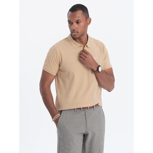 Koszulka męska polo klasyczna bawełniana - beżowa V24 S1374 ze sklepu ombre w kategorii T-shirty męskie - zdjęcie 161435682