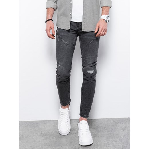 Spodnie męskie jeansowe z przetarciami i dziurami SKINNY FIT - czarne P936 M okazyjna cena ombre