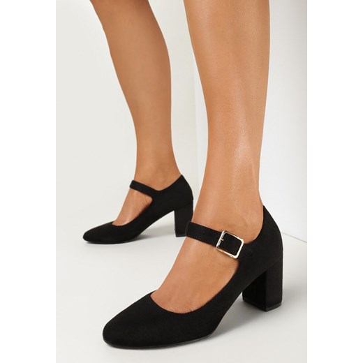 Czarne Czółenka na Słupkowym Obcasie Zapinane na Sprzączkę Adgella 40 wyprzedaż born2be.pl