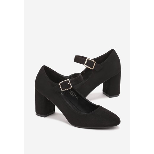 Czarne Czółenka na Słupkowym Obcasie Zapinane na Sprzączkę Adgella 38 okazja born2be.pl