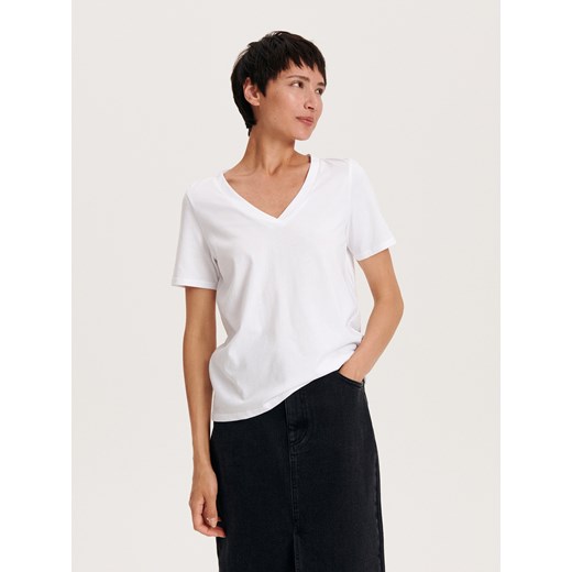 Reserved - T-shirt regular - biały ze sklepu Reserved w kategorii Bluzki damskie - zdjęcie 161444074