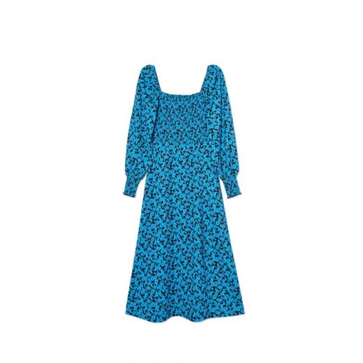 Cropp - Niebieska sukienka midi w kwiaty - niebieski Cropp S promocyjna cena Cropp