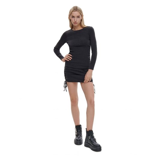 Cropp - Ciemnoszara sukienka z wiązaniami - szary Cropp XL Cropp wyprzedaż