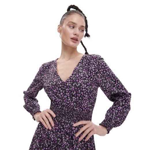 Cropp - Sukienka mini w kwiaty - fioletowy Cropp XL Cropp okazja