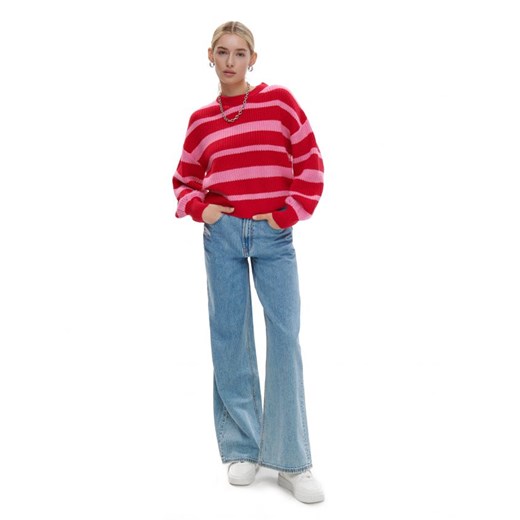 Cropp - Sweter w czerwono-różowe paski - czerwony Cropp L Cropp wyprzedaż