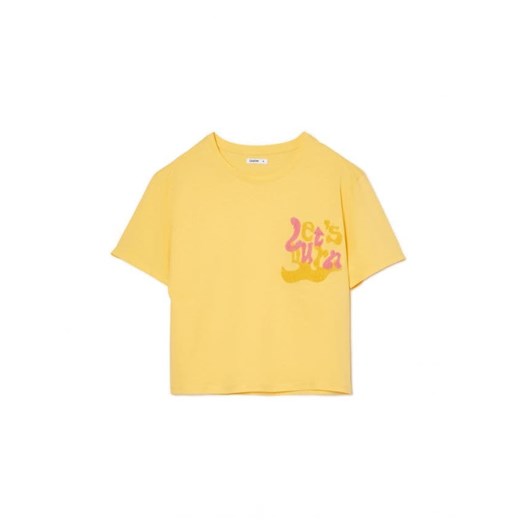 Cropp - Żółta koszulka z aplikacją - żółty Cropp M Cropp