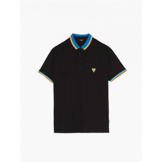 Cropp - Czarna koszulka polo z kolorowym kołnierzykiem - czarny Cropp S Cropp okazyjna cena