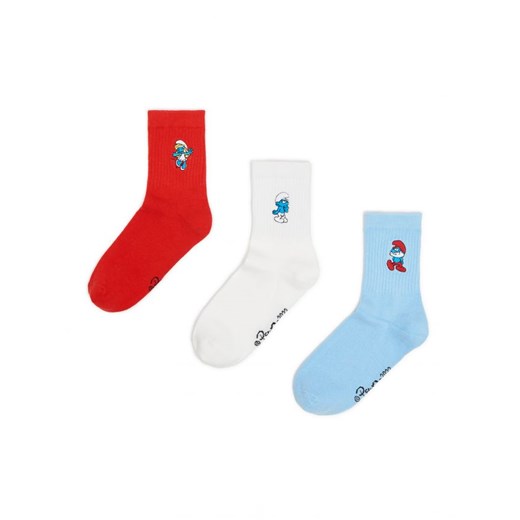 Cropp - 3 pack skarpetek ze Smerfami - wielobarwny Cropp 39-41 okazyjna cena Cropp