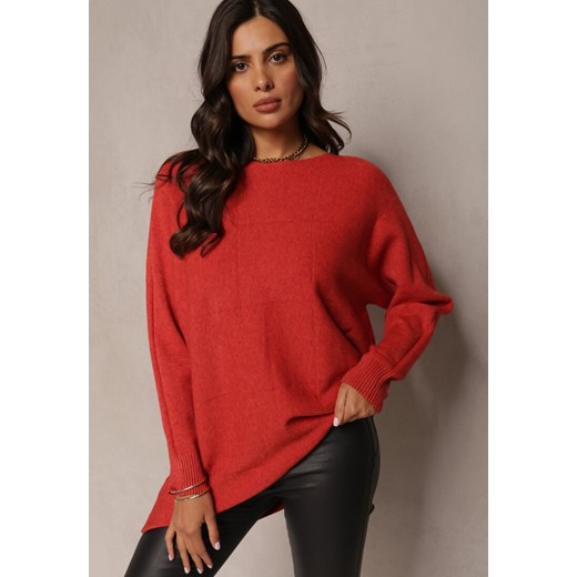Czerwony Luźny Sweter z Długim Rękawem Roselin ze sklepu Renee odzież w kategorii Swetry damskie - zdjęcie 161471244