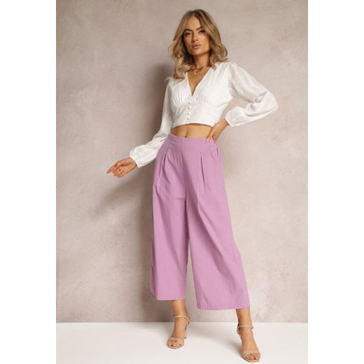 Fioletowe Szerokie Spodnie z Gumką w Pasie Vithan ze sklepu Renee odzież w kategorii Spodnie damskie - zdjęcie 161471274