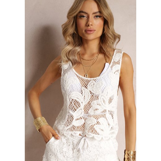 Biały Ażurowy Top Nazla ze sklepu Renee odzież w kategorii Bluzki damskie - zdjęcie 161471304