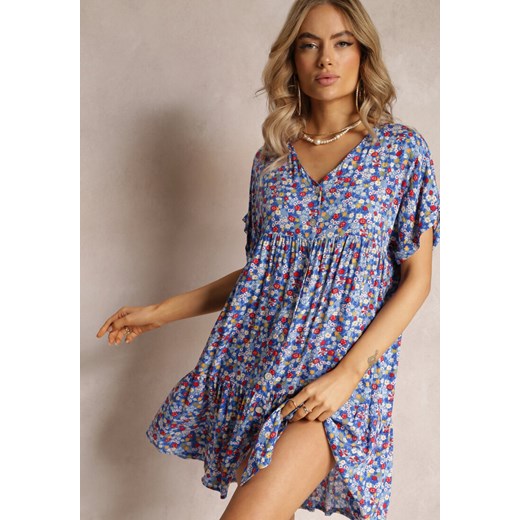 Niebieska Rozkloszowana Sukienka z Falbanką Passona ze sklepu Renee odzież w kategorii Sukienki - zdjęcie 161471372
