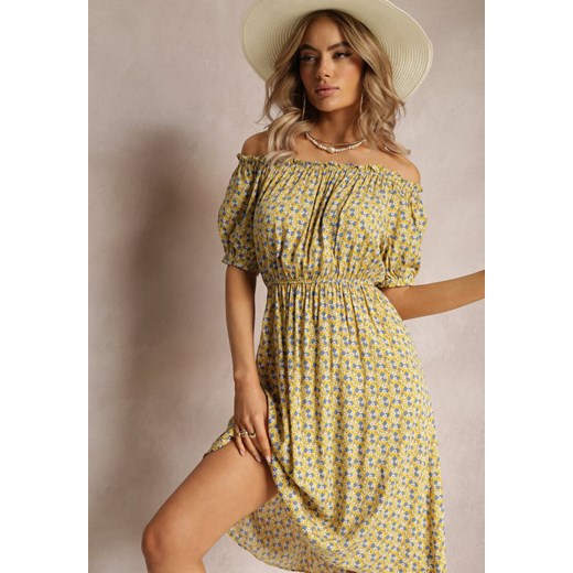 Żółta Sukienka Hiszpanka z Gumką w Talii z Wiskozy Alines ze sklepu Renee odzież w kategorii Sukienki - zdjęcie 161471394