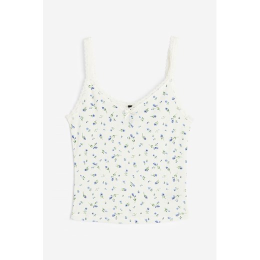 H & M - Koszulka w prążki z koronką - Biały H & M S H&M