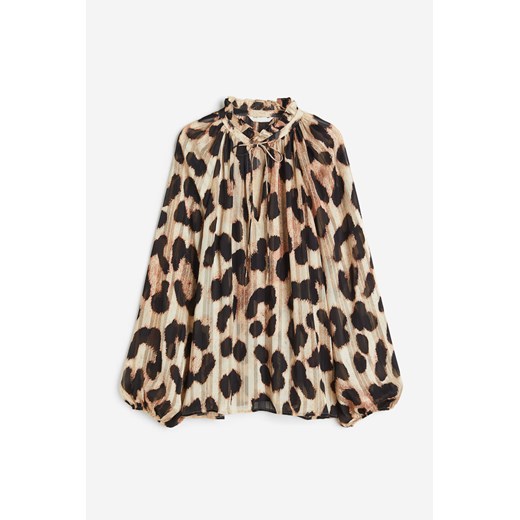 H & M - Bluzka z krepy z falbanka - Beżowy H & M M H&M