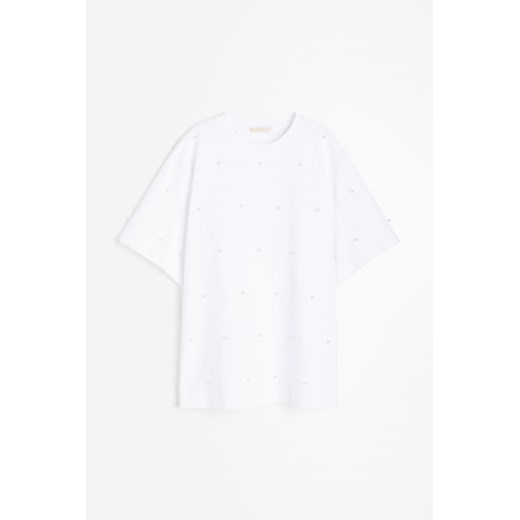 H & M - T-shirt z koralikami - Biały H & M XS H&M