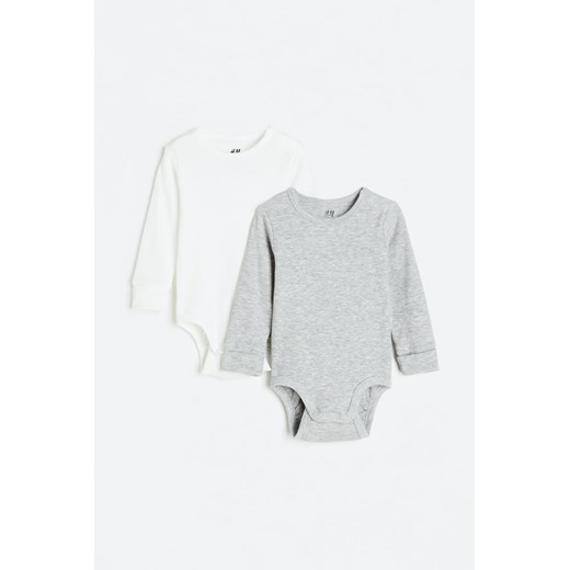 H & M - Body z długim rekawem z regulacja rozmiaru 2-pak - Szary H & M 68 (4-6M) H&M