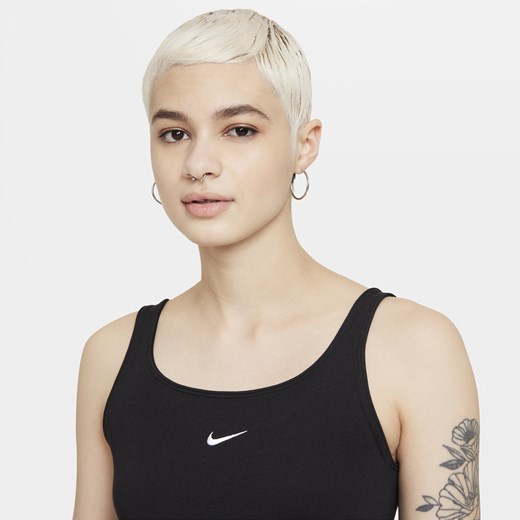 Bluzka damska czarna Nike z okrągłym dekoltem z bawełny 