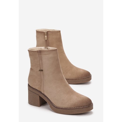 Botki Born2be zamszowe na zamek eleganckie na obcasie 