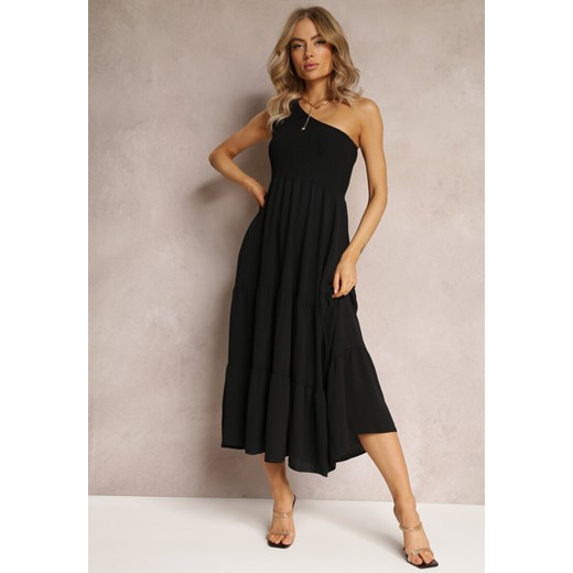 Czarna Sukienka Maxi na Jedno Ramię o Rozkloszowanym Asymetrycznym Kroju z Falbanką Kalphus ze sklepu Renee odzież w kategorii Sukienki - zdjęcie 161555121