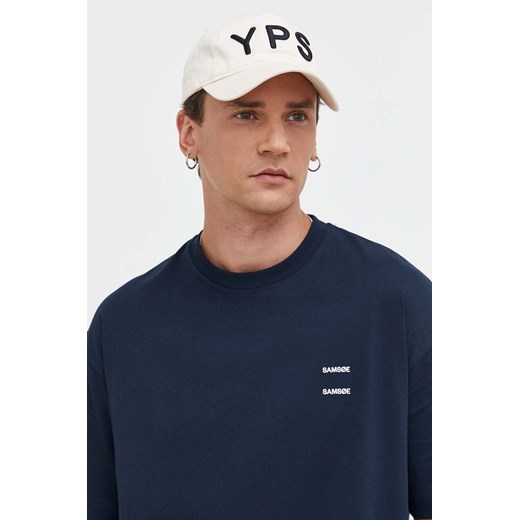 Samsoe Samsoe t-shirt bawełniany JOEL kolor granatowy gładki M22300126 ze sklepu ANSWEAR.com w kategorii T-shirty męskie - zdjęcie 161565304