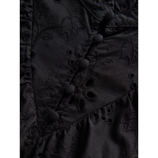 Bluzka damska Reserved czarna z okrągłym dekoltem z długimi rękawami bawełniana 