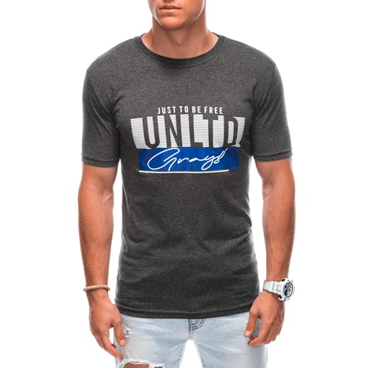T-shirt męski z nadrukiem 1897S - grafitowy ze sklepu Edoti w kategorii T-shirty męskie - zdjęcie 161578662