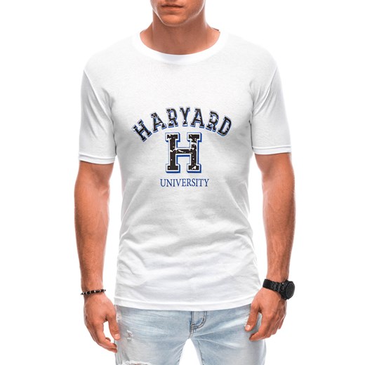 T-shirt męski z nadrukiem 1893S - biały ze sklepu Edoti w kategorii T-shirty męskie - zdjęcie 161578672