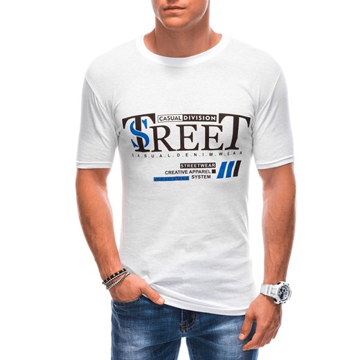 T-shirt męski z nadrukiem 1894S - biały ze sklepu Edoti w kategorii T-shirty męskie - zdjęcie 161578690