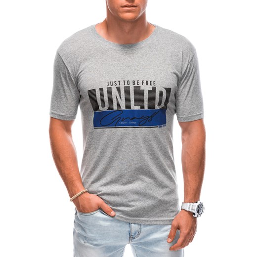 T-shirt męski z nadrukiem 1897S - szary ze sklepu Edoti w kategorii T-shirty męskie - zdjęcie 161582041